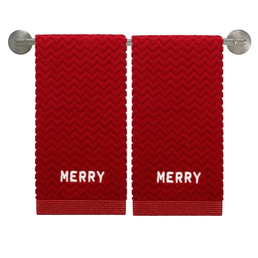Nicole Miller 0481126 Unisex One Size Red Holiday Hand Towel Set 2-Piece GBO1742